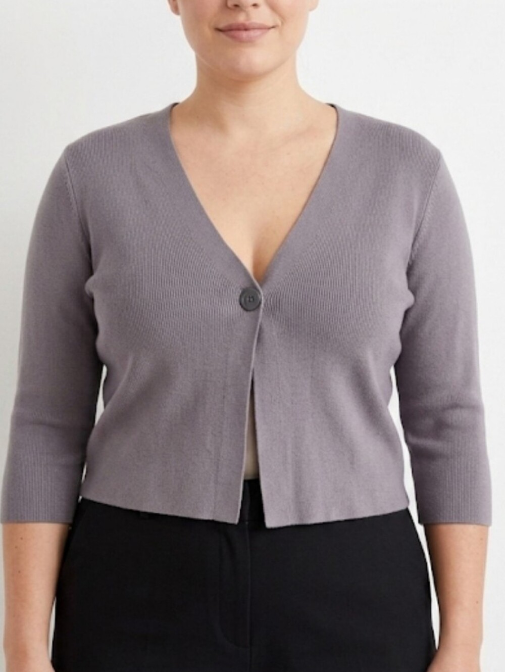 George Cropped Single-Button Cardigan Grey 3/4 Sleeve Knit Shrug